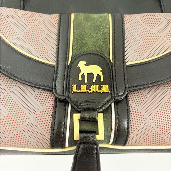 L.A.M.B. Black and Taupe Satchel with Gold Accents - Picture 4 of 7